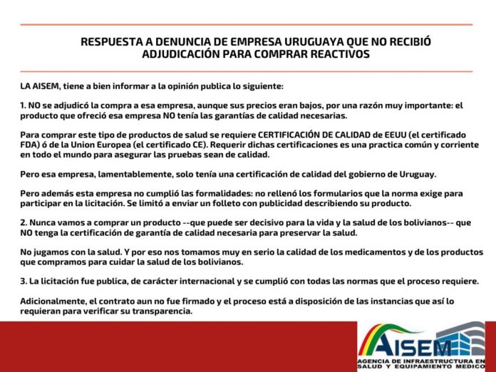 aisem-aclara-que-no-adjudico-compra-reactivos-empresa-uruguaya