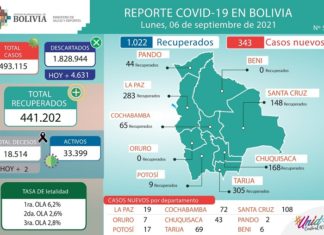 Bolivia reporta 343 nuevos casos de COVID-19 y 1.022 recuperados reporte-covid-bolivia-