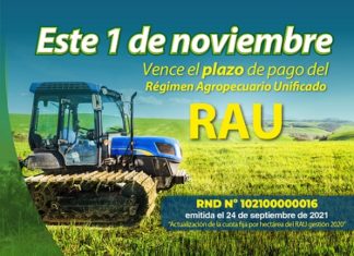 Este 1 de noviembre vence plazo de pago del Régimen Agropecuario Unificado vencimiento-rau-regimen-agropecuario-unificado