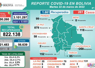 COVID-19: Bolivia registra 261 casos positivos REPORTE_COVID