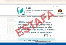 ALERTA! ASFI ADVIERTE SOBRE SITIO WEB FRAUDULENTO “ASFI-RENTA” QUE SUPLANTA SU IDENTIDAD PARA ESTAFAR A LA POBLACIÓN