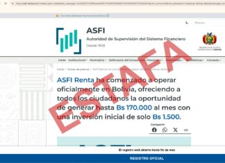 ALERTA! ASFI ADVIERTE SOBRE SITIO WEB FRAUDULENTO “ASFI-RENTA” QUE SUPLANTA SU IDENTIDAD PARA ESTAFAR A LA POBLACIÓN