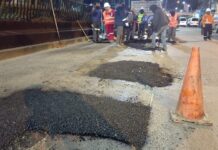 Alcaldía inicia plan de bacheo nocturno e interviene la avenida 6 de Marzo